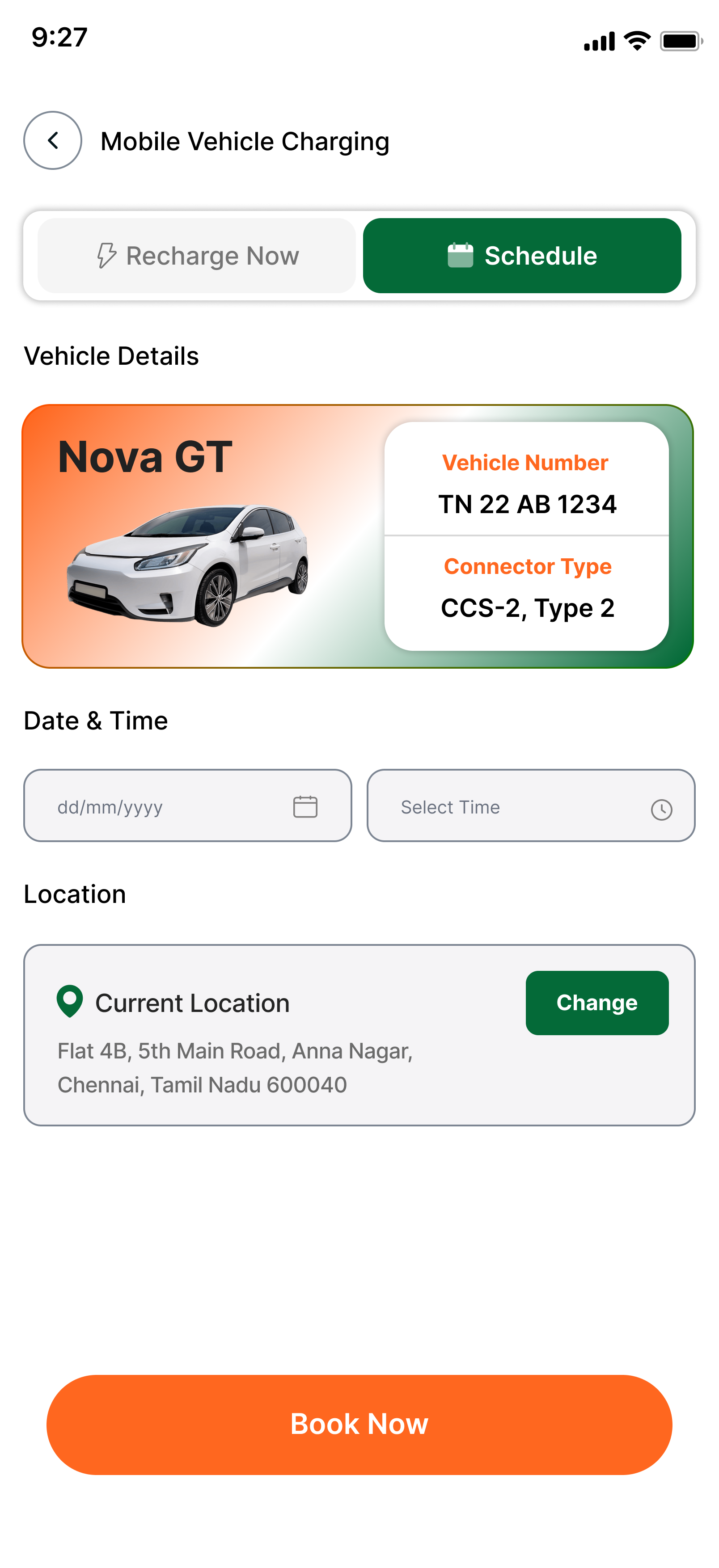Recharge4All booking screen